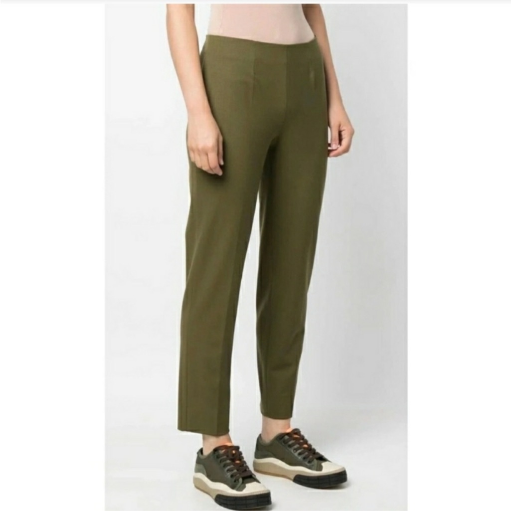 Piazza Sempione Audrey Military Green Wool Blend Crop Trouser Pants Size 44 Us 8